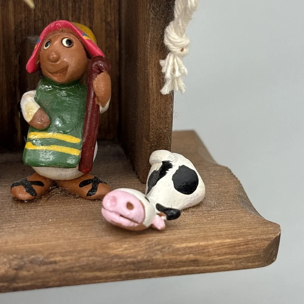 Vintage Nativity Set In Manger 3D Diorama Wood Hand Crafted by Franciscan Monks‎